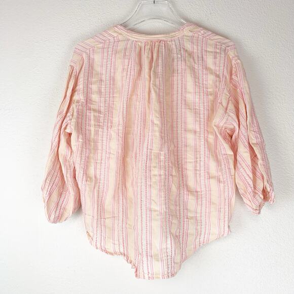 Lou & Grey Shirt XS Embroidered Stripes Faux Wrap Surplice Tassels Boho - Picture 3 of 9